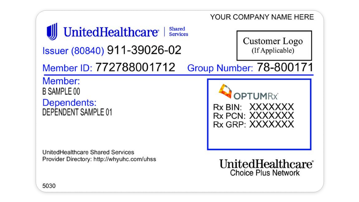 UHC Shared Services Member Card Front 