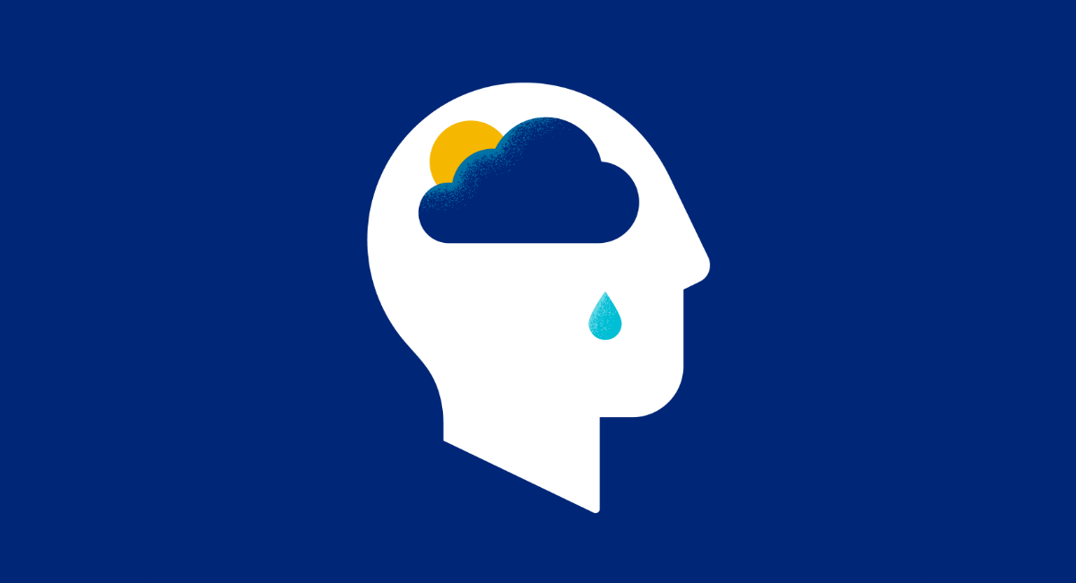 illustration of a brain with a cloud and sun in it